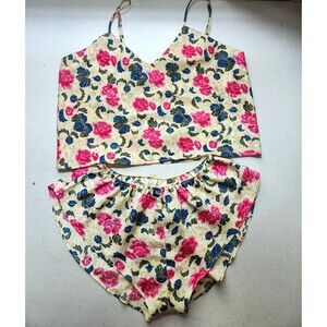 Vintage Victorias Secret Floral Satin Lingerie Set: Gold Label Cami & Tap Pants